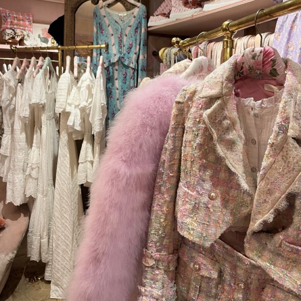 LOVESHACKFANCY Alessio Feather Jacket Pink Clouds